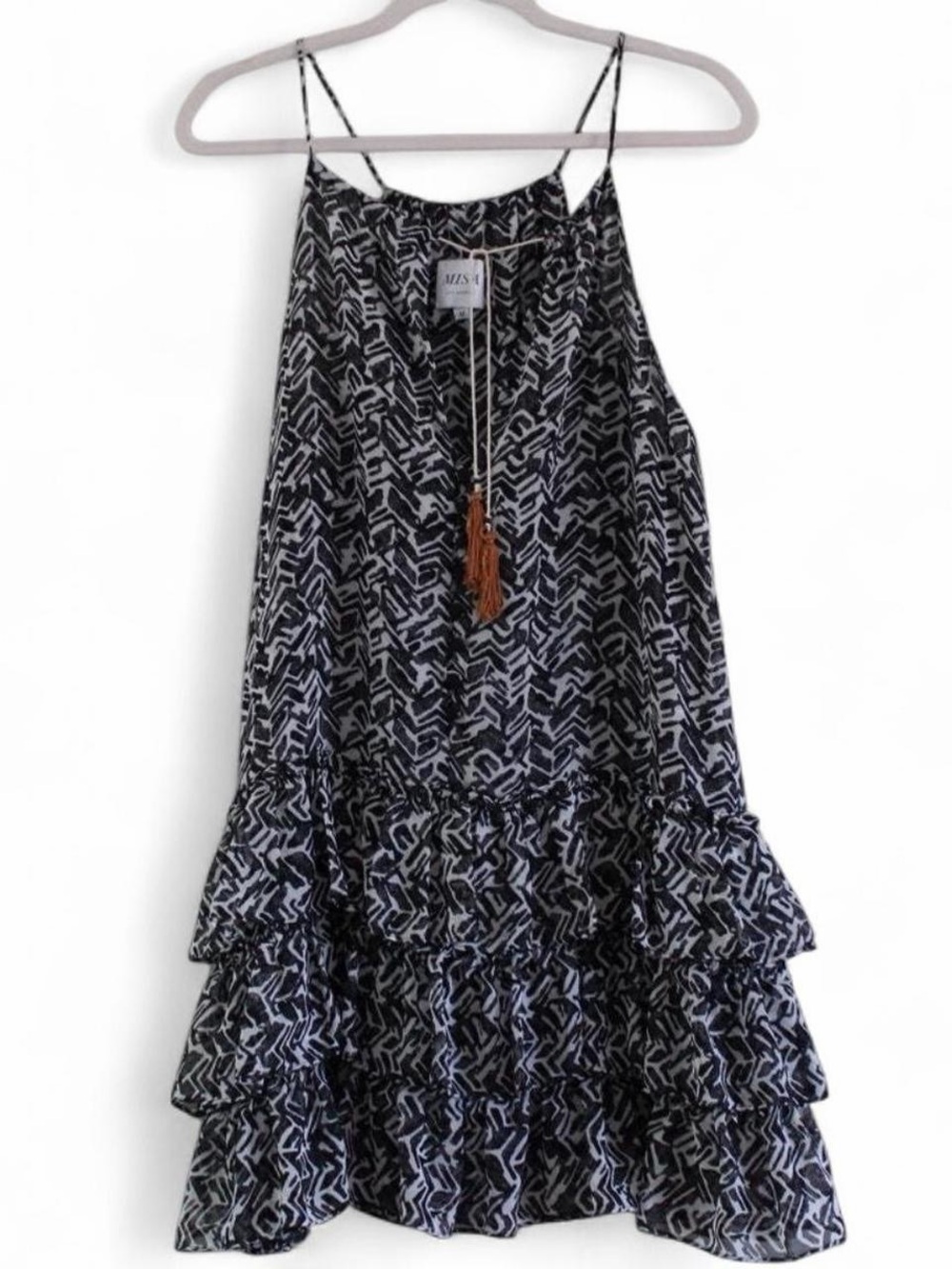 MISA Black & White Ruffled Tiered Spaghetti Strap Dress